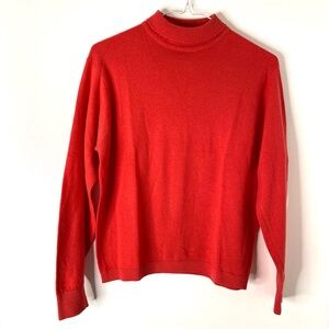 Saks Fifth Avenue Vintage 100% Cashmere Ribbed Mock Neck Sweater Coral Orange